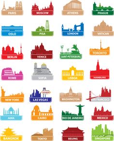 an image of the city skylines in different colors and sizes on a computer screen