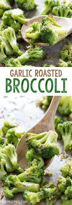 the broccoli is being cooked in a skillet and then stirred with garlic