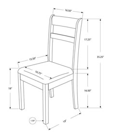 a drawing of a chair with measurements for the seat and back side, shown in white