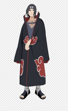 an anime character wearing a black robe with red accents