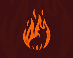 an orange and red fire logo on a black background