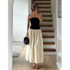 Maria Strapless Patchwork Maxi Tube Dress Black And White Strapless Dress, Neutral Style Outfits, Strapless Dress Outfit Casual, Outfits Italia, Strapless Dress Outfit, Outfit Edits, Moon Outfits, Maxi Tube Dress, Dress Beach Outfit