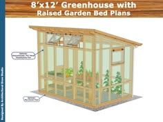 a small greenhouse with raised garden bed plans on the side and labeled parts to it