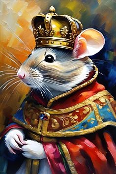 a painting of a mouse wearing a crown