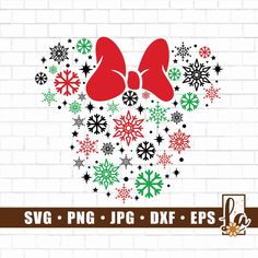 christmas bows and snowflakes on a brick wall with the word svg png