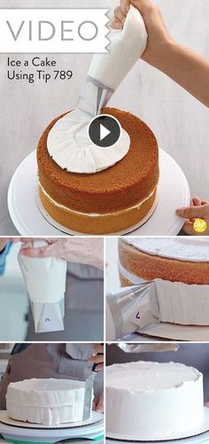 a video demonstrating how to decorate a cake with icing tips on the top and bottom