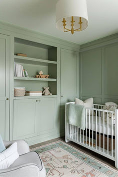 35 Gorgeous Sage Green Nursery Inspirations for Your Baby Sage Green Walk In Closet, Green Girl Nursery, Green And Blue Nursery, Baby Room Chair, Light Green Nursery, Green Nursery Girl