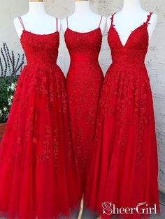 Red Spaghetti Back Crossed Straps Lace Appliqued A Line Long Prom Dress ARD2492-SheerGirl Formal Dress Graduation, Occassion Dress, Red Prom Dress Long, Red Lace Prom Dress, Popular Prom Dresses, Prom Dress Long, Prom Dresses Long Lace, 2020 Prom Dresses, Dress Graduation