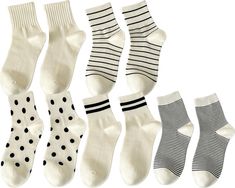 PRICES MAY VARY. 【Material】Premium material. Soft, breathable, anti-odor and wear resistant with pretty good thickness 【Size& Package】One size fits most.US women size 5-10.5 (Men 4-8). Lovely fashion socks with stripes pattern and dots 【Casual Sock】Novelty classical design. White with Black can match different shoes, slippers, canvas, boots and lace-ups 【Mult-Function】Best ankle socks. Wear for office, school, hiking, outdoor, sports, family, work or festivals 【Perfect Gift】Fancy Cuff Design. Wo Ankle White Socks, Cuff Design, Lovely Fashion, Socks Cute, Socks Gift, Classical Design, Pattern Socks, Canvas Boots, White Socks