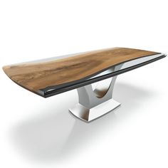 a wooden table with metal legs and a glass top on an isolated white background for display