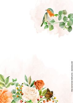 a watercolor painting of flowers and birds