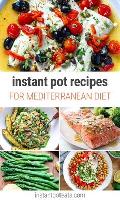 the cover of instant pot recipes for mediterranean diets, including asparagus and tomatoes