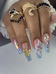 Gel X Nail Designs 3d, Acrylic Nails Flower Design 3d, Acrylic Nails With Rhinestones And 3d Flowers, Baddie Nails Acrylic 3d Flowers, Acrylic Nails With 3d Flowers And Diamonds, 3d Nail Designs, Colorful Nail Art, Beauty Nails Design, Beige Nails