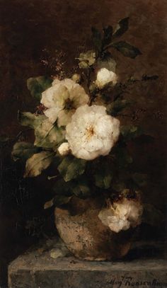 a painting of white flowers in a vase