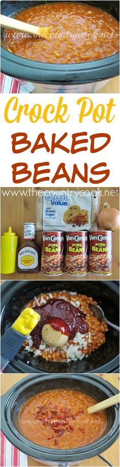 crock pot baked beans recipe in the slow cooker and ready to be cooked