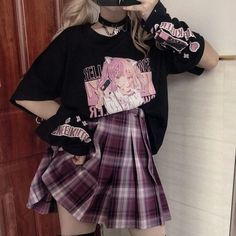 Color: Black, Size: XL Kawaii Aesthetic Outfits, Kawaii Skirt, E Girl Outfits, Streetwear Girl, Gorgeous Outfits, Y2k Aesthetic Outfits, Japanese Streetwear, Kawaii Aesthetic, A Skirt