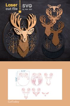 laser cut deer heads and antlers are shown in this brochure, with the text laser cut out below