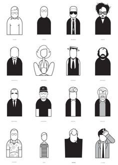 black and white silhouettes of people with different facial expressions, including one man's head