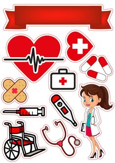 an image of medical stickers on a white background with the doctor and nurse's symbols