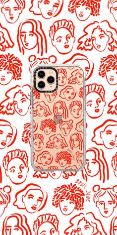 an iphone case with many faces on it