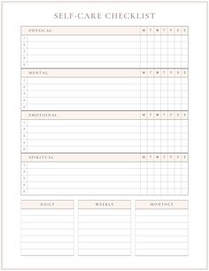 a self care checklist with the words self care on it in pink and white