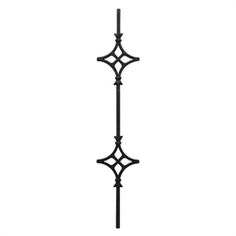 a black iron fence post with an intricate design on the top and bottom, against a white background