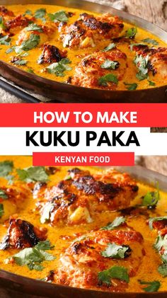 how to make kuku paka in a pan with the text overlay above it