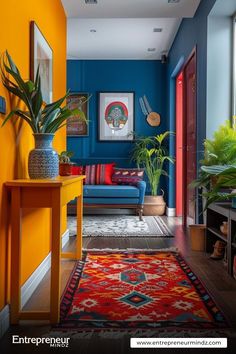 Introduce intense colours into your rooms Color Pop Apartment, Colorful Room White Walls, Bright Painted Walls, Colorful Houses Interior, Colored Couch, Colourful Living Room Decor, Strong Style, Bright Decor, Colourful Living Room