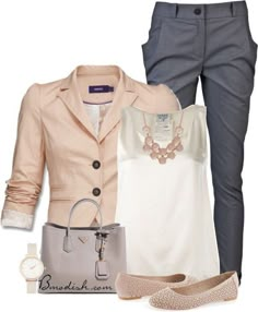 20 Pretty and Chic Polyvore Outfits for Spring - Pretty Designs Work Outfits Polyvore, Work Attire Women, Casual Work Attire, Outfits Polyvore, Pink Blazer, Casual Work Outfits