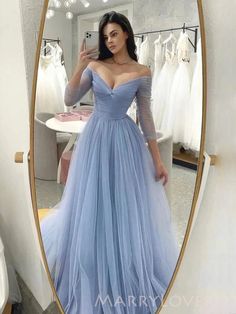 Off Shoulder Blue Tulle A-line Long Evening Prom Dresses, Long Sleeves Prom Dress, MR9007 This dress could be custom made, there are no extra cost to do custom size and color.Description of dress1, Material: tulle, elastic like silk, pongee.2, Color: picture color or other colors, there are 126 colors are available, please contact us for more colors.3, Size: standard size or custom size, if dress is custom made, we need to size as followingbust______ cm/inchwaist______cm/inchhip:_______cm/inch ( Tulle Long Prom Dress, Long Sleeve Bridesmaid Dress, A Line Evening Dress, Long Sleeve Prom, Blue Tulle, Long Sleeve Evening Dresses, فستان سهرة, Grad Dresses, Prom Dresses With Sleeves