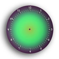 a green and purple clock with numbers on the face, indicating that it is 11 o'clock