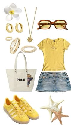 Cute Yellow Tops Summer Outfits, Beach Fits 2024, Summer 2024 Beach Outfits, Hawaii Style Outfit, Summer Hawaii Outfits, Yellow Aesthetic Outfits, Cute Hawaii Outfits, Hawaii Clothes, Hawaii Outfits