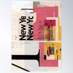 a collage of newspaper paper with the words new york on it and an abstract design