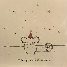 a drawing of a mouse wearing a party hat