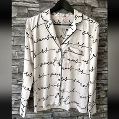 Brand New With Tags Victoria Secret Brand Pajama Top Long Sleeve/Button Down Satin Signature White/Black-Colors Size-Xs Pajama Top, Black Logo, Victoria Secret, Women's Intimates, Black Color, White Black, White And Black, Victoria's Secret, Pajamas