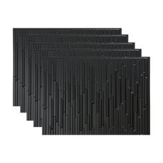 six black plastic placemats on a white background