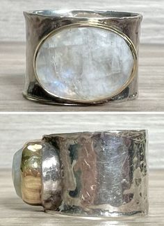 I just added a new item to eBay, Designer Sundance Sterling Silver & Gold Hammered Wide Band Moonstone Ring! #eBay #eBaySeller Wide Silver Ring, Wide Band Ring, Moonstone Stone, Ring Collection, Handcrafted Artisan Jewelry, Wide Band Rings, Moonstone Ring, Vintage Ring, White Stone