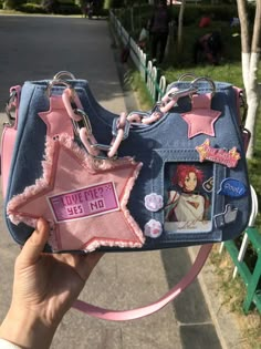 Estilo Harajuku, Y2k Star, Y2k Shoulder Bag, Harajuku Style, Denim Shoulder Bags, Star Chain, Y2k Pink, Pretty Bags, Pink Stars