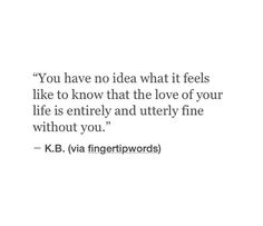 the quote you have no idea what it feels like to know that the love of your life is entirely and utterly fine without you