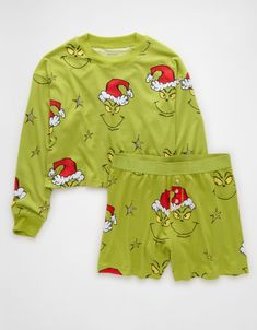 AE Grinch Plush PJ Set Grinch Pjs, Grinch Plush, Grinch Pajamas, Womens Christmas Pajamas, White Jeans Men, Athletic Fit Jeans, Dream Jeans, Elastic Shorts, Jean Trends