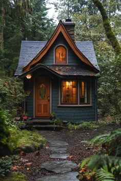 Tiny House Inspiration Storybook Tiny House, Tiny Craftsman House, Cool Small Houses, Romantic Tiny House, Mini Cottage Small Houses, Small Cottage Homes In The Woods, Tiny Home Exterior Ideas, Small House In Nature, Small Aesthetic House