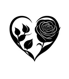 a black and white heart shaped rose with leaves