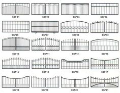 various types of fences and gates with numbers on the front, side, and back sides