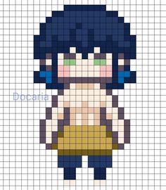 Easy Anime Pixel Art, Inosuke Perler Beads, Pixel Art Templates Anime, Easy Pixel Art Anime, Inosuke Pattern, Pixel Art Ideas Anime, Anime Pixel Art Minecraft, Pixel Art Drawings Ideas, Anime Pixel Art Grid Easy