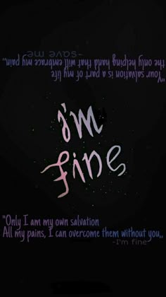 the words om fine are written in pink and blue ink on a black background with purple writing