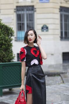 A Faux Slit Style A Leather Skirt, Contemporary Clothing, Women Street, Modest Fashion Outfits, Moda Vintage, Red Outfit, Inspired Outfits, Luxury Brands, Street Chic