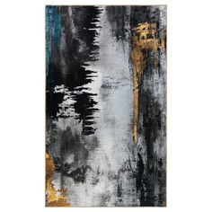 an abstract painting with black, yellow and white colors on the bottom half of it