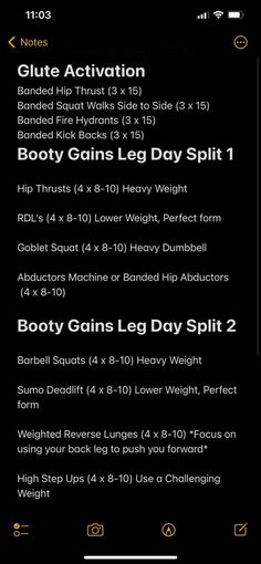 an iphone screen showing the workout schedule for body gains leg day sprints and how to use it