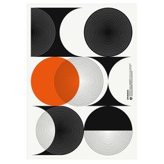 an orange and black poster with circles on it