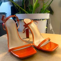 These Shoes Have Never Been Worn And Are Such A Cute Orange Color Great To Go Along With Any Outfit! Orange Sandals, Sandal Heels, White Heels, Shoes Brand, Color Orange, Shoe Brands, Charlotte Russe, Orange Color, Shoes Women Heels